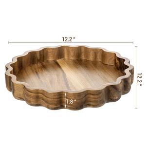 Plateau de service rond festonné artisanal en bois d'acacia massif de qualité supérieure, plateau décoratif rustique pour fruits, pain et en-cas - Product Image 6