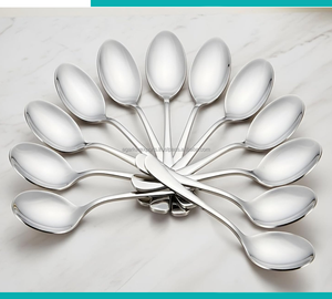 Ensemble de couverts élégants en acier inoxydable, cuillères et fourchettes à long manche, finition miroir, luxe moderne, pour mariage, compatibles lave-vaisselle - Product Image 5