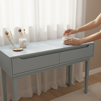 Table console ronde moderne avec 2 tiroirs en chêne massif, meubles écologiques pour salon et salle à manger, pour espaces modernes