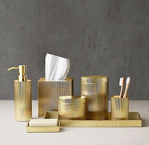Brass Bathroom Accessories Set Modern Luxury Brass Bath Set with Liquid Soap Dispenser <b>Toothbrush</b> <b>Holder</b> Soap Dish Tray - Product Image 1