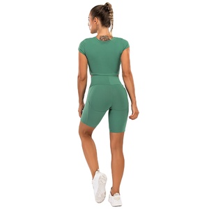 Camisetas de compresión de manga corta y pantalones cortos para mujer, camiseta de Yoga, Fitness, correr, pantalones de cintura alta, conjunto deportivo para gimnasio - Product Image 4