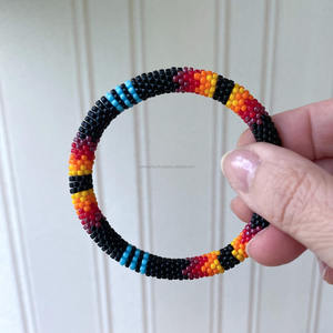 Color Block Seed Beads Crochet <b>Charm</b> <b>Bracelet</b> Elastic Tube Boho Tribal Pattern Luxury Gift Jewelry Wholesale - Product Image 2