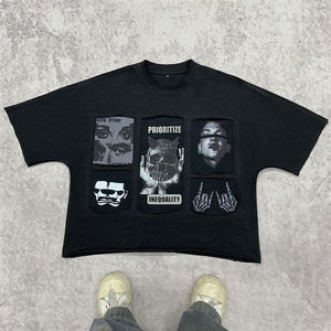 Camisetas de Gran Tamaño para Hombre, Estilo Urbano, de Algodón Premium, con Parches, Fabricantes de Camisetas de Diseñador de Alta Calidad con Logotipo Personalizado - Product Image 2