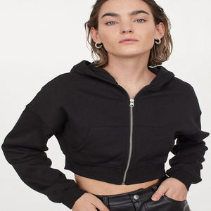 Sudaderas con capucha más vendidas, sudaderas con capucha cortas con cremallera completa para mujer, sudaderas con capucha personalizadas para mujer en color negro disponibles según su demanda. - Product Image 1