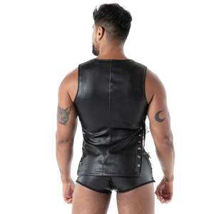 Débardeur en cuir noir style Kinky Laced pour homme, sans manches, pour clubwear, fêtes et mode sexy - Product Image 4