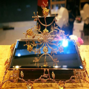 <b>Large</b> Square Metal Glass Mirror <b>Tray</b> With Safe Decorative Handles For Serving Drinks Desserts And Party Essentials - Product Image 1