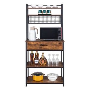 5 Tier Free Standing Kitchen Bakers <b>Rack</b> with 10 S Shaped Hooks 1 Drawer Industrial <b>Microwave</b> Oven Stand Kitchen Utility Cart - Product Image 2
