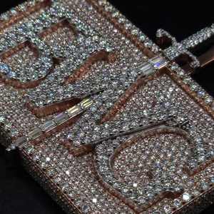 Custom VVS Moissanite Diamonds Iced <b>Solid</b> S925 Sterling Silver Rose <b>Gold</b> Plated Hiphop Charm <b>Pendants</b> Layered Logo Trendy Men - Product Image 4