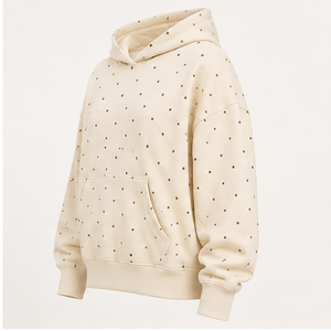 Customize Warm Off <b>White</b> Womens <b>Oversized</b> Boxy Small Staggered Polka Dot Pullover <b>Hoodie</b> Heavyweight Cotton Fleece - Product Image 3