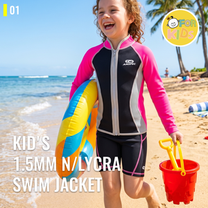 Aropec Veste de natation pour enfants en néoprène 1,5 mm, Spandex, manches longues, fermeture éclair frontale, maillot de bain thermique, haut de protection anti-UV à coutures plates, OEM/ODM - Product Image 2