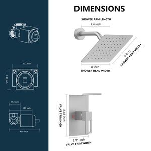 Set Doccia a Pioggia Rettangolare da 8 Pollici con Soffione Singolo, Rubinetto e Kit Decorativo con Portaoggetti - Modello C - Product Image 5