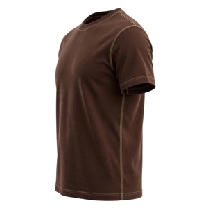 T-shirt en coton marron surdimensionné pour homme, manches courtes, col rond, couleur unie, tricoté, teint uni, coupe classique - Product Image 5