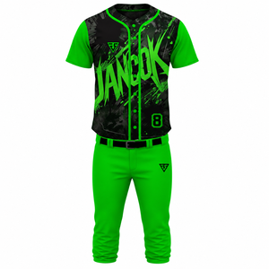 Ensemble d'uniformes de baseball vert néon personnalisés, maillot et pantalon sublimés à boutons, tenue d'équipe à marque privée pour clubs et équipes de tournoi - Product Image 2