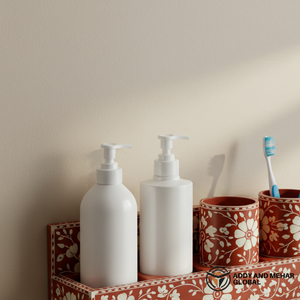 Handcrafted Floral Bone Inlay Bathroom Organizer <b>Set</b> Wall-Mounted Vanity Shelf with Dual <b>Soap</b> Dispensers and Toothbrush Holders - Product Image 3