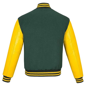 เสื้อแจ็คเก็ตวาร์ซิตี้สีเขียวและสีเหลืองสำหรับผู้ชาย แขนเสื้อทำจาก PU ปกเสื้อพับได้ สวมใส่สบายๆ ในฤดูใบไม้ร่วง - Product Image 5