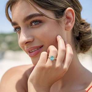 <b>Emerald</b> Cut 3 Carat Blue Topaz 925 Sterling <b>Silver</b> Yellow Gold Plated Luxury Vintage Engagement <b>Ring</b> for Party Occasions - Product Image 3