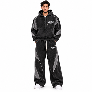Rits Men's Washed <b>Polyester</b> <b>Tracksuit</b> Hooded Full Zip Color Blocking Loose Fit Casual Autumn Sportswear with Side Pockets - Product Image 4