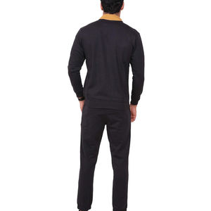 Survêtement pour homme noir et moutarde avec blocs de couleur, fermeture éclair sur toute la longueur, décontracté, pour l'automne, avec poches latérales, coupe classique - Product Image 2