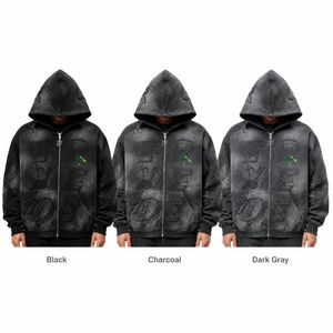Sweat à capuche zippé personnalisé pour homme, style vintage délavé, avec lettres imprimées sur toute la surface, en molleton délavé à l'acide, streetwear, impression de logo d'équipe, OEM Sales Pro - Product Image 6