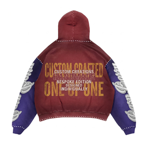 Sudadera con capucha personalizada para hombre, estilo urbano, oversize, de tejido grueso, color burdeos, corte holgado, con capucha adornada y estampado 3D en relieve - Product Image 2