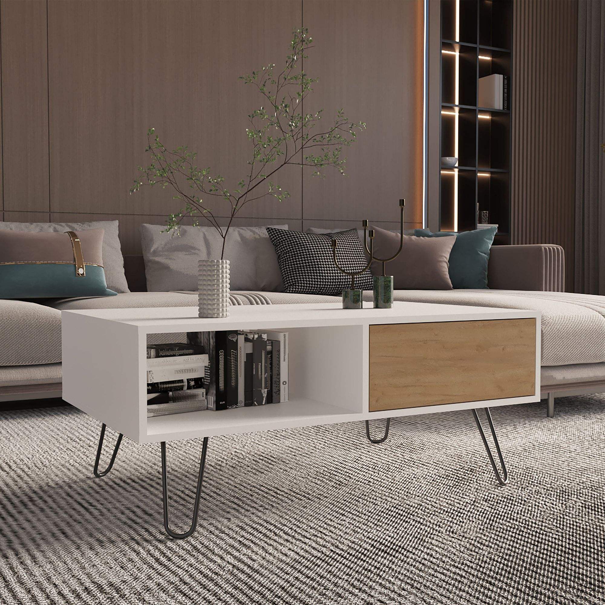 White / Natural Oak Color