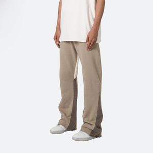2026 High Casual Flared Sweatpants Men's Beige Spliced Straight Leg Pants <b>Elastic</b> <b>Waist</b> Breathable Cotton Blend Casual <b>Trousers</b> - Product Image 4