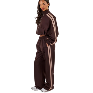 Women Full <b>Zip</b> Tracksuit Set Contrast Piping Straight Leg <b>Trousers</b> Drawstring Waist Two Piece Relaxed Streetwear Clothing - Product Image 4