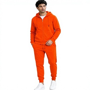 <b>Men</b> Hooded Tracksuit Solid <b>Orange</b> Full Length Zipper Closure Cotton Casual <b>Sweatshirt</b> Pants Set Autumn Wear - Product Image 4