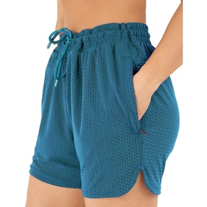 Pantalones cortos de gimnasio de cintura alta para mujer con tela de malla de algodón al por mayor ropa deportiva Logo bolsillo decoraciones para correr Yoga entrenamiento - Product Image 4