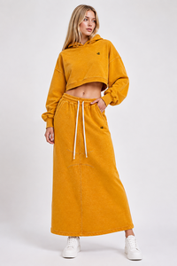 Solid Color Oversized Cropped Women's Hoodie & <b>Maxi</b> <b>Skirt</b> Co-Ord Sets High GSM Cotton Fleece Custom Tracksuit Bulk Manufacturer - Product Image 3