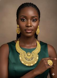 Conjunto de Collar de Diseño en Latón y Cobre Chapado en Oro de 1K para Mujer |   Joyería Tradicional para Novias |   Ropa Ligera - Product Image 2