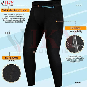 Leggings de compression pour hommes, noirs unis, de qualité supérieure, à taille élastique, longueur intégrale, extensibles, pour le fitness et l'entraînement, personnalisables - Product Image 5