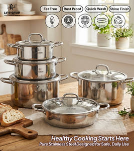 Ensemble de casseroles haut de gamme en acier inoxydable 18/10, 10 pièces, corps robuste, poignées solides en acier inoxydable, couvercles en verre, compatible induction - Product Image 4