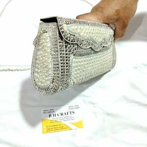 Metal Beaded Stone Pattern Clutch Bag with Cotton <b>Lined</b> Magnetic Snap Closure Shoulder Bag and Handbag for Weddings - Product Image 2