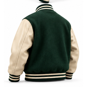 Blouson universitaire homme en mélange de laine très demandé, manches en cuir PU crème, manteau thermique épais style Letterman, vêtement d'hiver OEM - Product Image 6