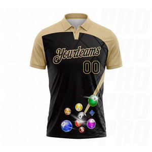 เสื้อโปโลสีดำแบบกำหนดเองพร้อมลายลูกบิลเลียดสีทองเวกัส เสื้อกีฬาระดับพรีเมียม ปักชื่อและโลโก้ตามสั่งด้วยเทคนิคการระเหิดสี - Product Image 1