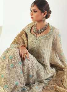 Vestidos de novia Peshwas clásicos hechos a mano en Pakistán, largos hasta el suelo, con cristales, 100% seda, silueta imperio. - Product Image 5