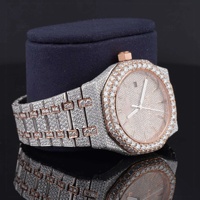Montre de luxe royale en acier inoxydable à quartz, avec aiguilles en verre, ton or rose blanc-jaune, entièrement sertie de moissanite