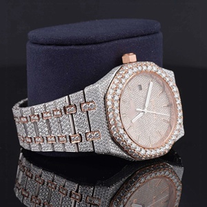 Montre pour femme en acier inoxydable Royal, avec verre de montre en quartz, aiguilles blanches, ton or rose, entièrement sertie de diamants Moissanite - Product Image 2