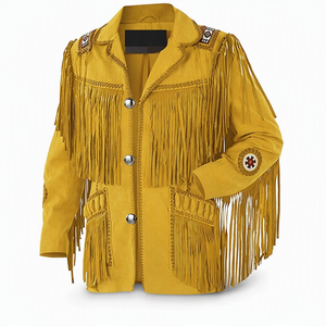 Men's Plus Size <b>Suede</b> <b>Fringe</b> <b>Jacket</b> Turn-down Collar Embroidered Decor Tassel Casual Autumn Wear Regular Sleeve - Product Image 1