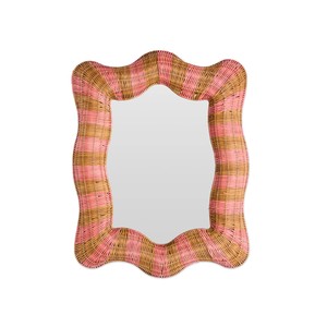 Espejo de pared de ratán natural hecho a mano con marco festoneado, adorno decorativo bohemio para sala de estar y dormitorio, hecho en Vietnam. - Product Image 1