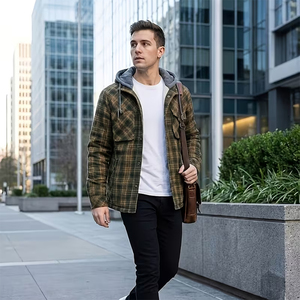 Customizable Men's Hooded Front Logo Soft <b>Flannel</b> <b>Jacket</b> Loose Fit Casual Breathable Knitted - Product Image 6