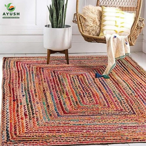 Alfombras rectangulares modernas de 160x230 cm hechas de yute trenzado a mano con algodón de colores, diseñadas a medida para la decoración de la sala de estar. - Product Image 1