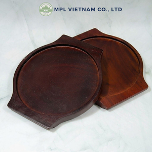 Base de poêle ronde en bois de haute qualité avec poignées, plateau de service en bois résistant à la chaleur pour poêles en fonte et poêles à paella - Product Image 3