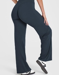 Pantalon de sport pour femme, coupe large, taille haute, effet push-up, 100% coton, séchage rapide, motif uni - Product Image 3