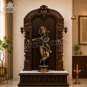 Best Design Pooja <b>Mandir</b> Home Temple Solid Teak Wood Customized Brown Heavy Carved Waterproof Durable Traditional Home <b>Mandir</b> UK - Product Image 4