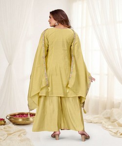 Kurta/Kurti Tradicional de Seda para Mujer, Largo hasta la Rodilla, con Múltiples Bordados, de Secado Rápido, Estilo Casual Étnico, Corte Regular, para Todas las Temporadas, India - Product Image 3