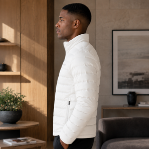 Premium Quality <b>Men's</b> <b>White</b> Down <b>Jacket</b> Stand Collar Zipper Closure Windproof Polyester Wadding Casual Winter Down <b>Jacket</b> - Product Image 3