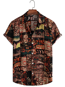 Chemises hawaïennes d'été pour hommes, imprimé feuilles de fruits tropicaux, manches courtes, coupe décontractée, 100% polyester, pour la plage, les vacances et le quotidien - Product Image 2