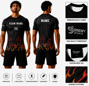 SINEWY SPORTS Custom Sublimated MMA Rashguard Men's Fitted Compression <b>Shirt</b> Breathable Lightweight Black <b>Flame</b> Design - Product Image 1